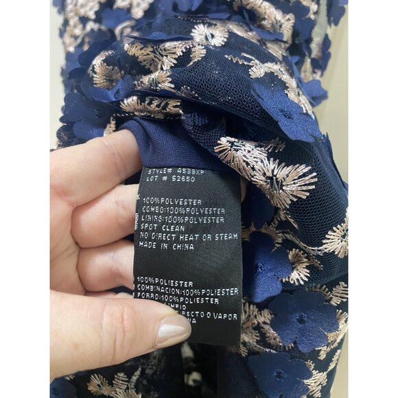 XSCAPE Dress Womens 4P Navy Blue Floral Embroidered Sleeveless Midi Formal - Picture 4 of 5